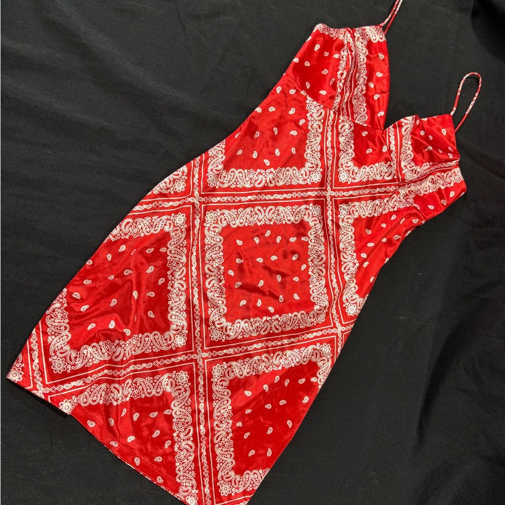 Red/White Bandana Spaghetti Strap Mini Dress